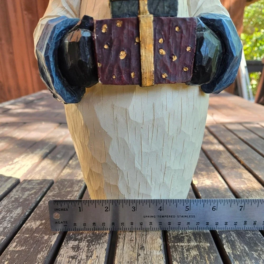 Vintage Faux Carved Wood Resin Snowman Figurine Holding Presents